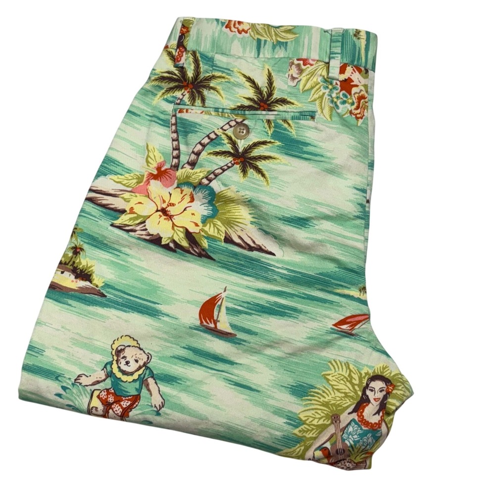 Polo Ralph Lauren Shorts Men 30 Green Tropical Hawaiian Bear Stretch Classic Fit